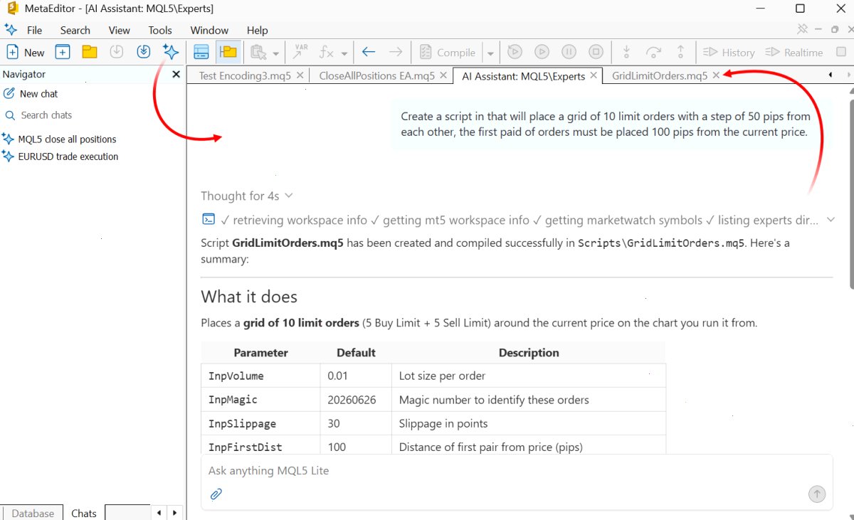 MetaEditor 中的 AI 助手